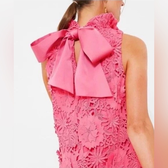 Tuckernuck Pink Hibiscus Guipire Lace Blythe Dress Size Small - Picture 3 of 8